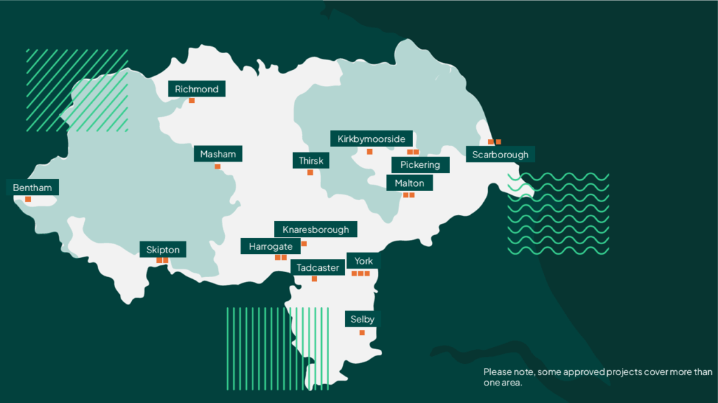 Above: This map shows where projects were awarded for Phase One of the Vibrant and Sustainable High Street Fund